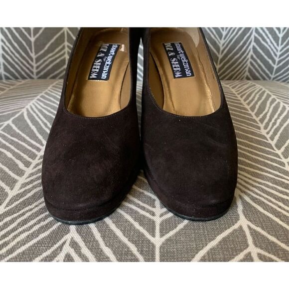 STUART WEITZMAN Brown Suede Tower Pump Heels Shoes size 7.5 AAA NARROW - Picture 5 of 11